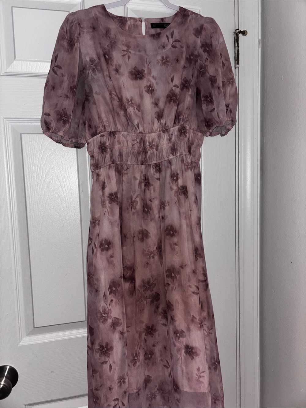 SHEIN Dusty Rose Floral Smocked Midi Dress